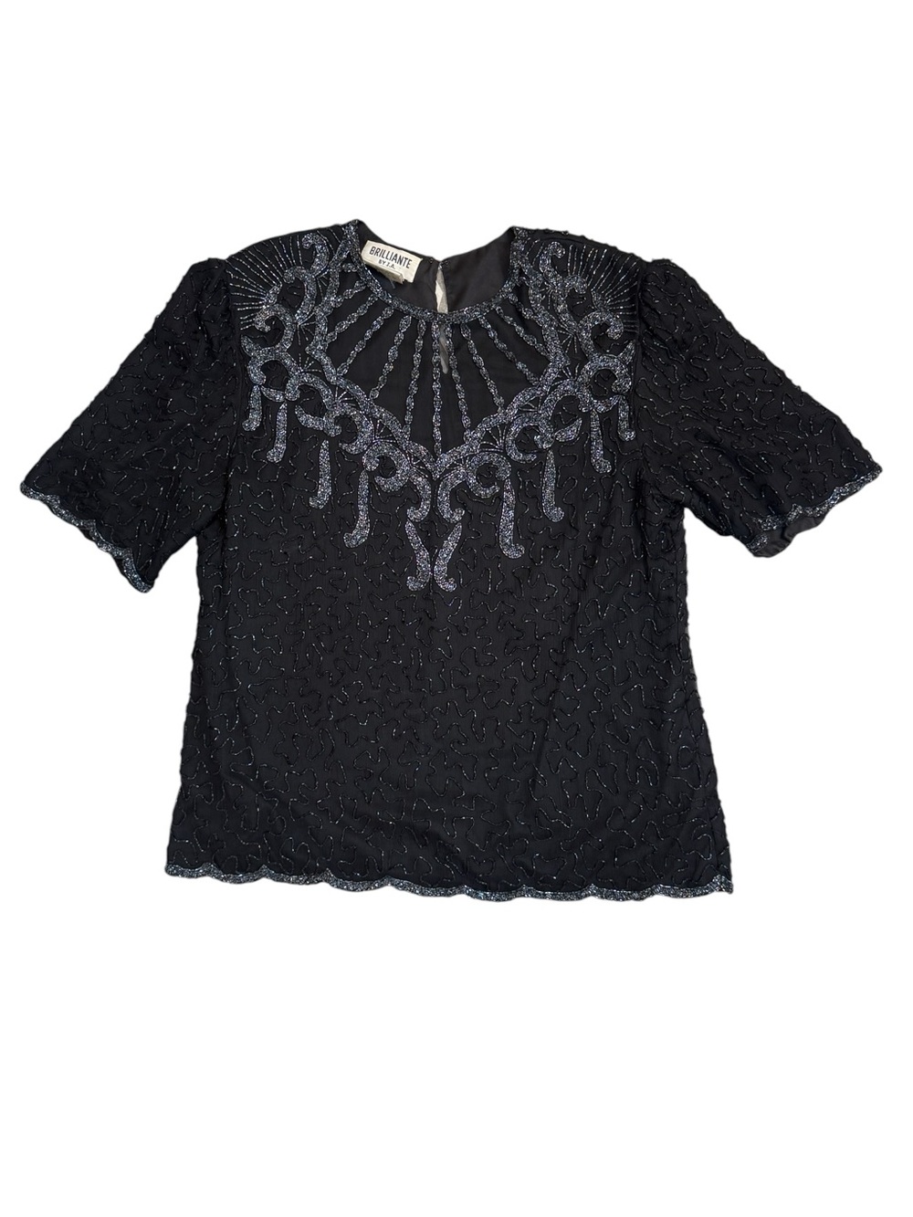 Vintage Brilliante by J.A. Black Silk Beaded Blouse Top Large Art Deco - Picture 8 of 11